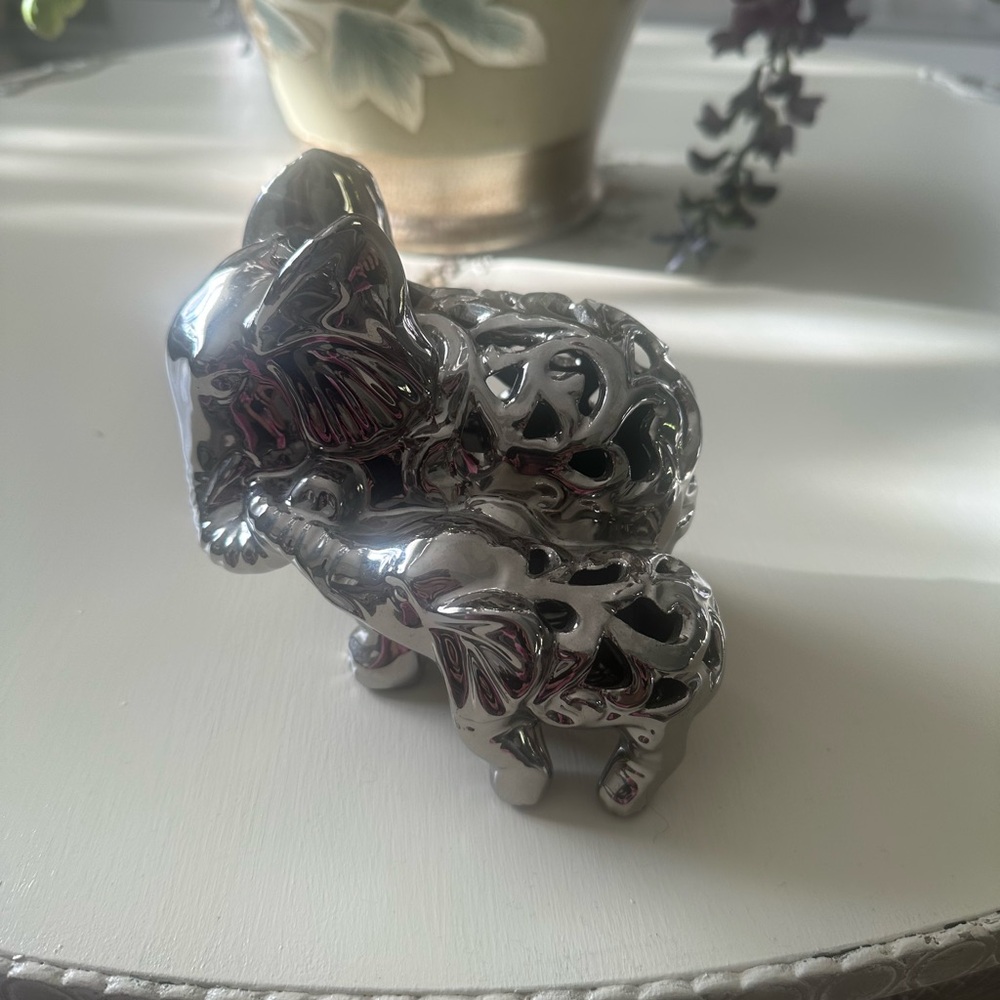 Silver Decorative Elephant Figurine - Hollow Filigree Design